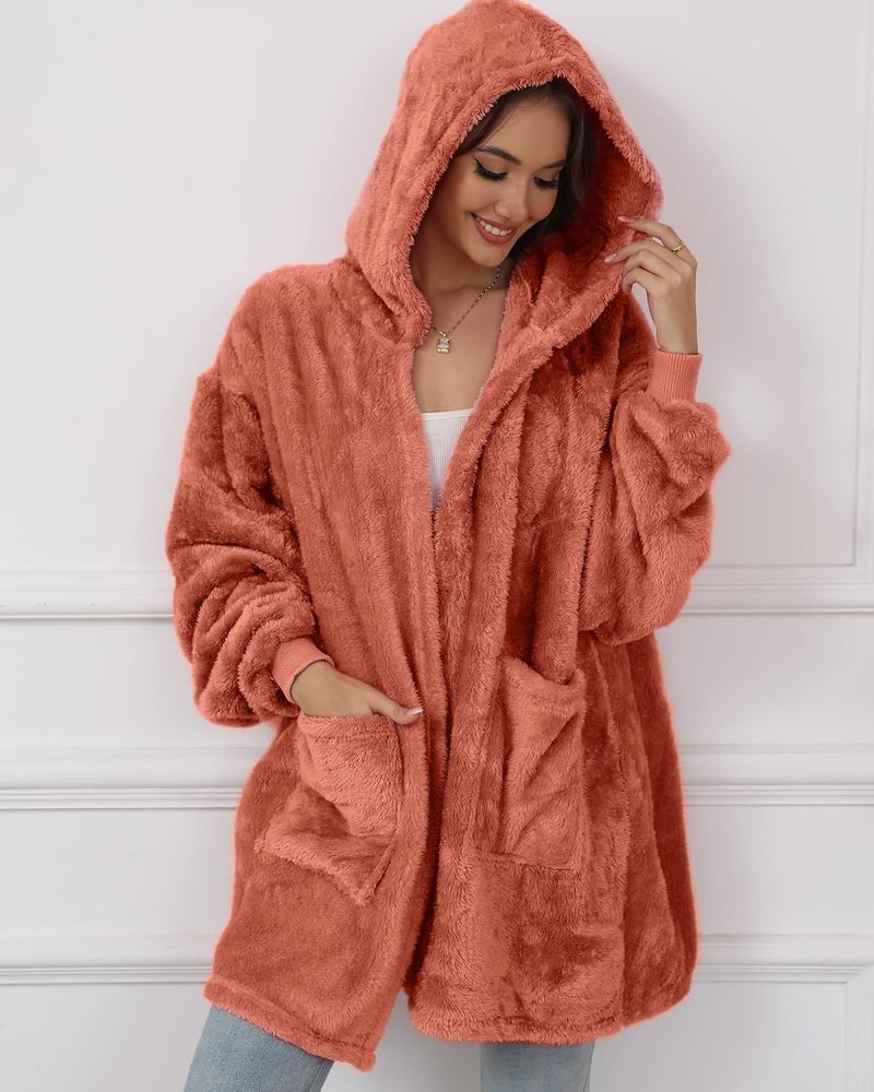 Argstar Hooded Cardigan for Women and Men, Oversized Sweatshirt Fuzzy Fleece Blanket Hoodie Jacket - One Size Fits All - Image 2